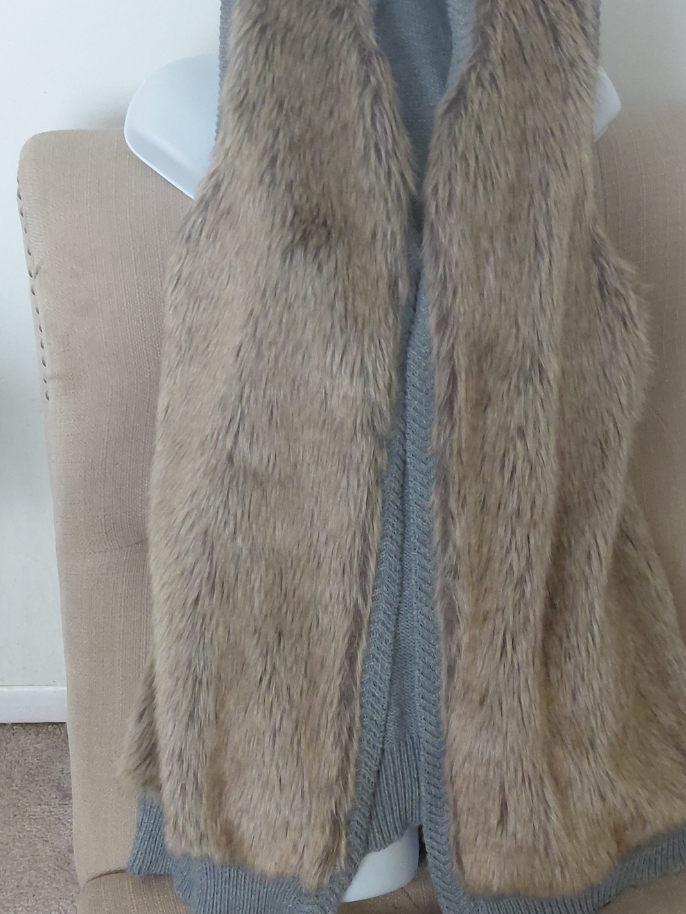 Plush Taupe Faux Fur Open-Front Vest